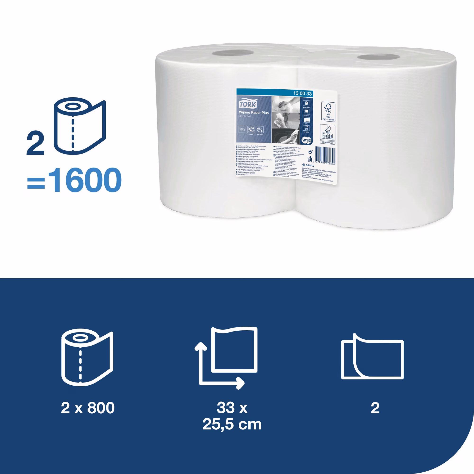 Tork czyściwo papierowe do średnich zabrudzeń, specyfikacja techniczna rolki o wymiarach 33 na 25,5 cm