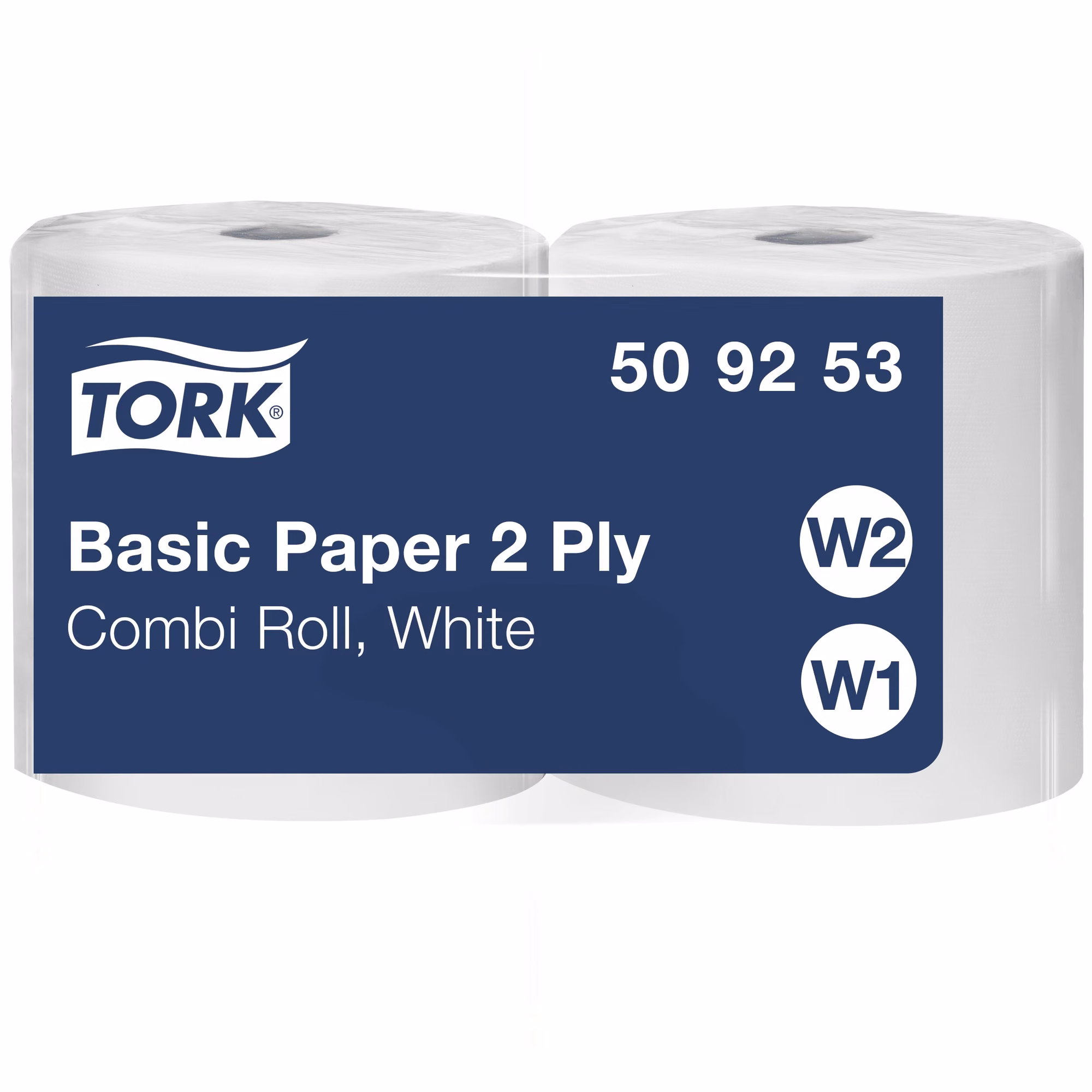 Tork czyściwo papierowe 2-warstwowe, zbliżenie na etykietę Combi Roll z systemami W1 i W2