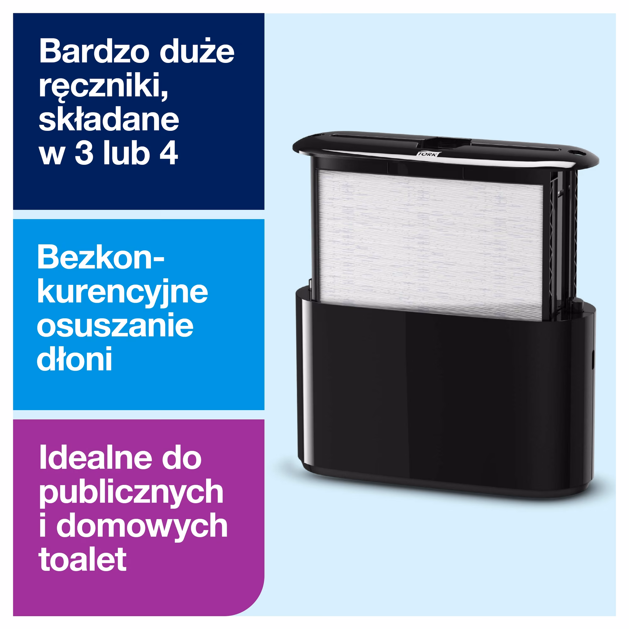 Tork Xpress nablatowy dozownik do ręczników Multifold czarny, prezentacja otwartego urządzenia z wkładem ręczników H2