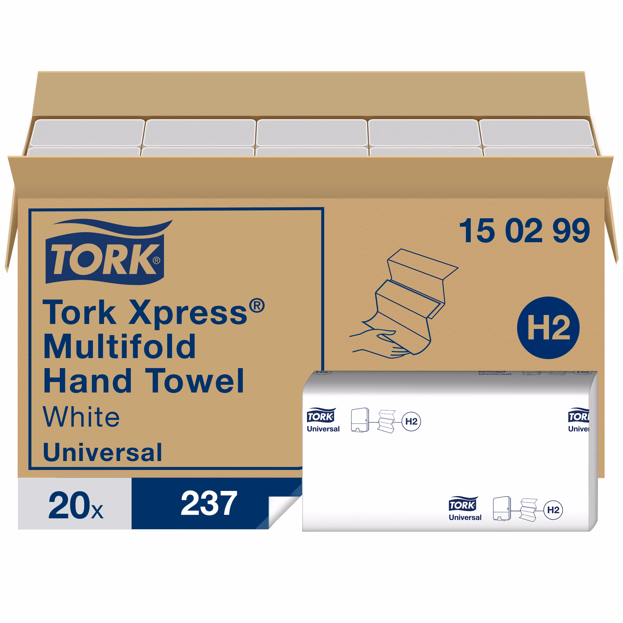 Tork Xpress® ręcznik Multifold, otwarte opakowanie zbiorcze z widocznymi bindami ręczników