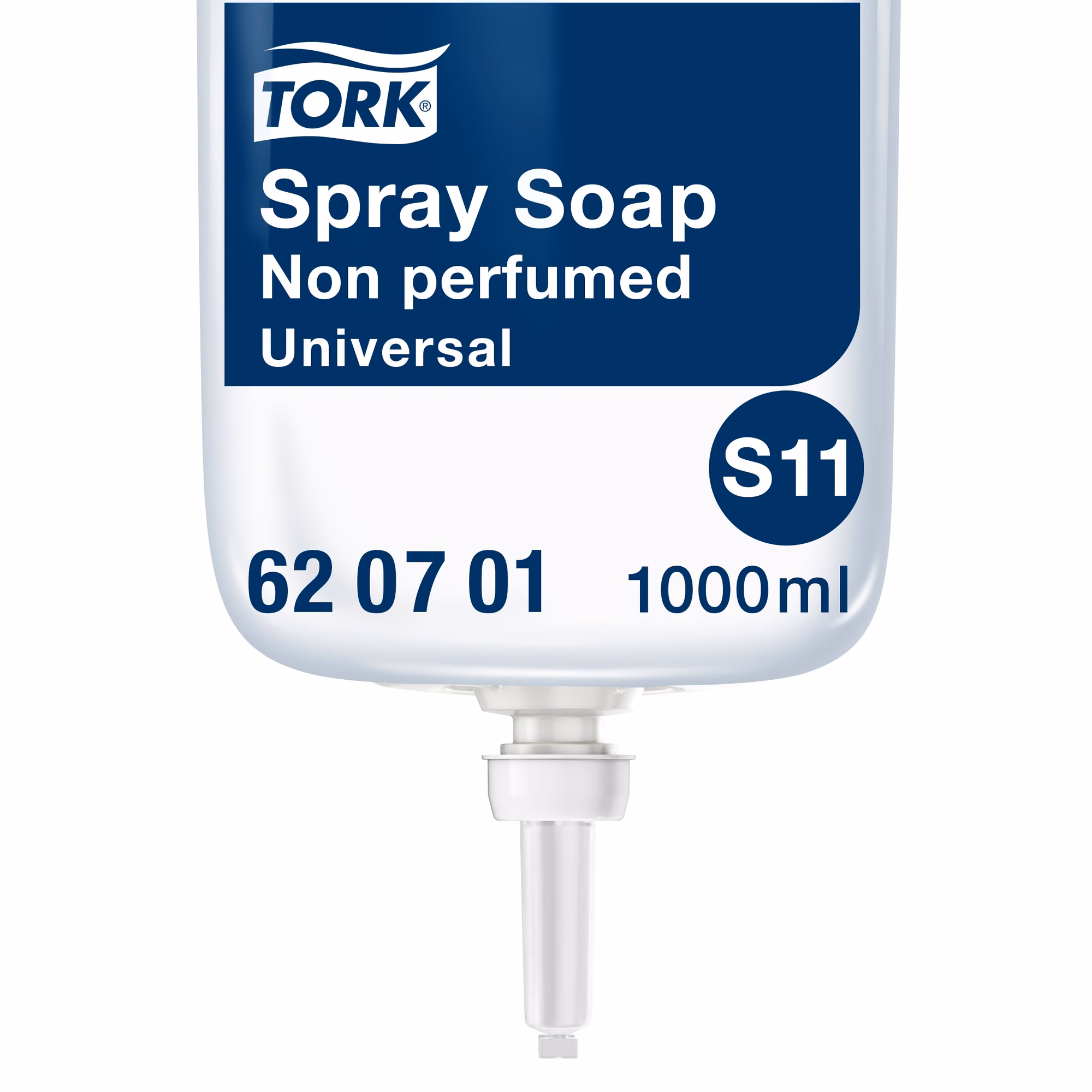Tork bezzapachowe mydło w sprayu, zbliżenie na etykietę wkładu Universal S11 o pojemności 1000 ml