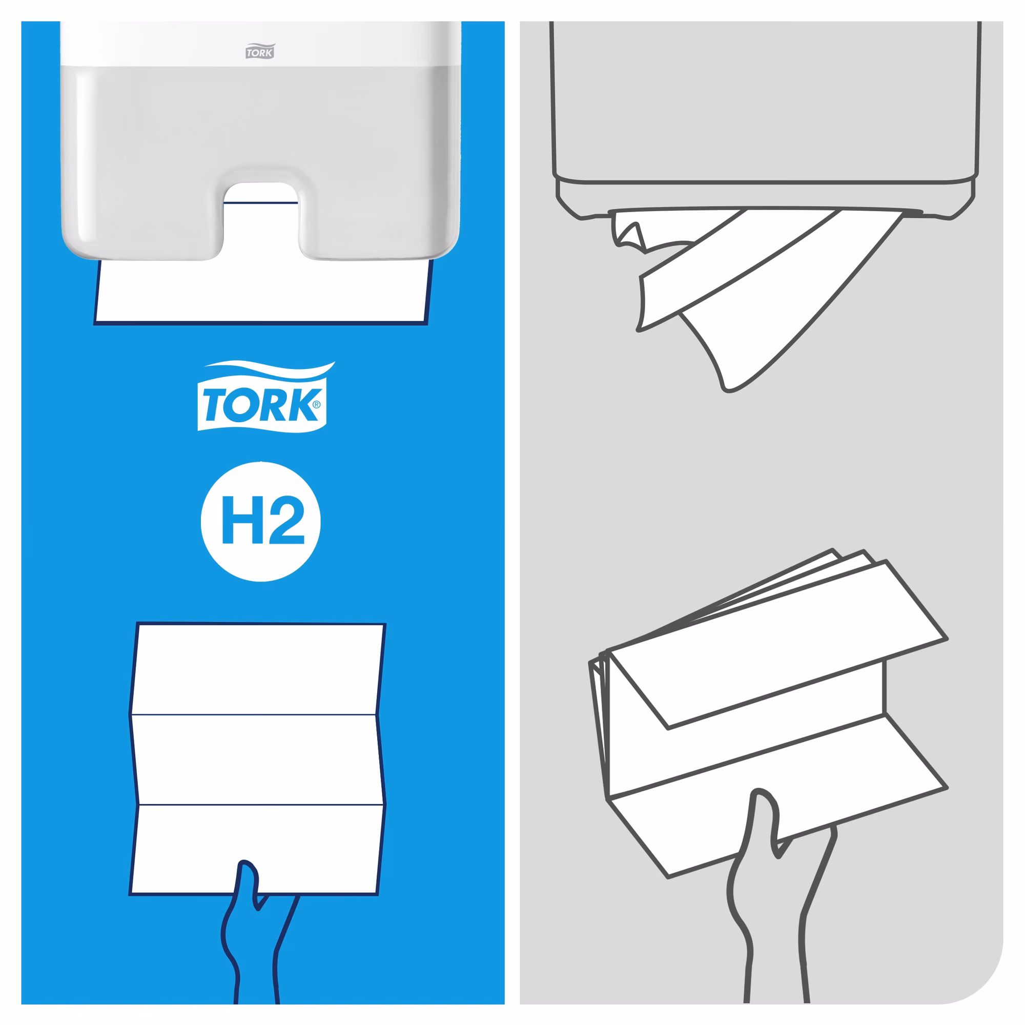 Tork Xpress® ręcznik Multifold, schemat pobierania pojedynczego listka z dozownika H2