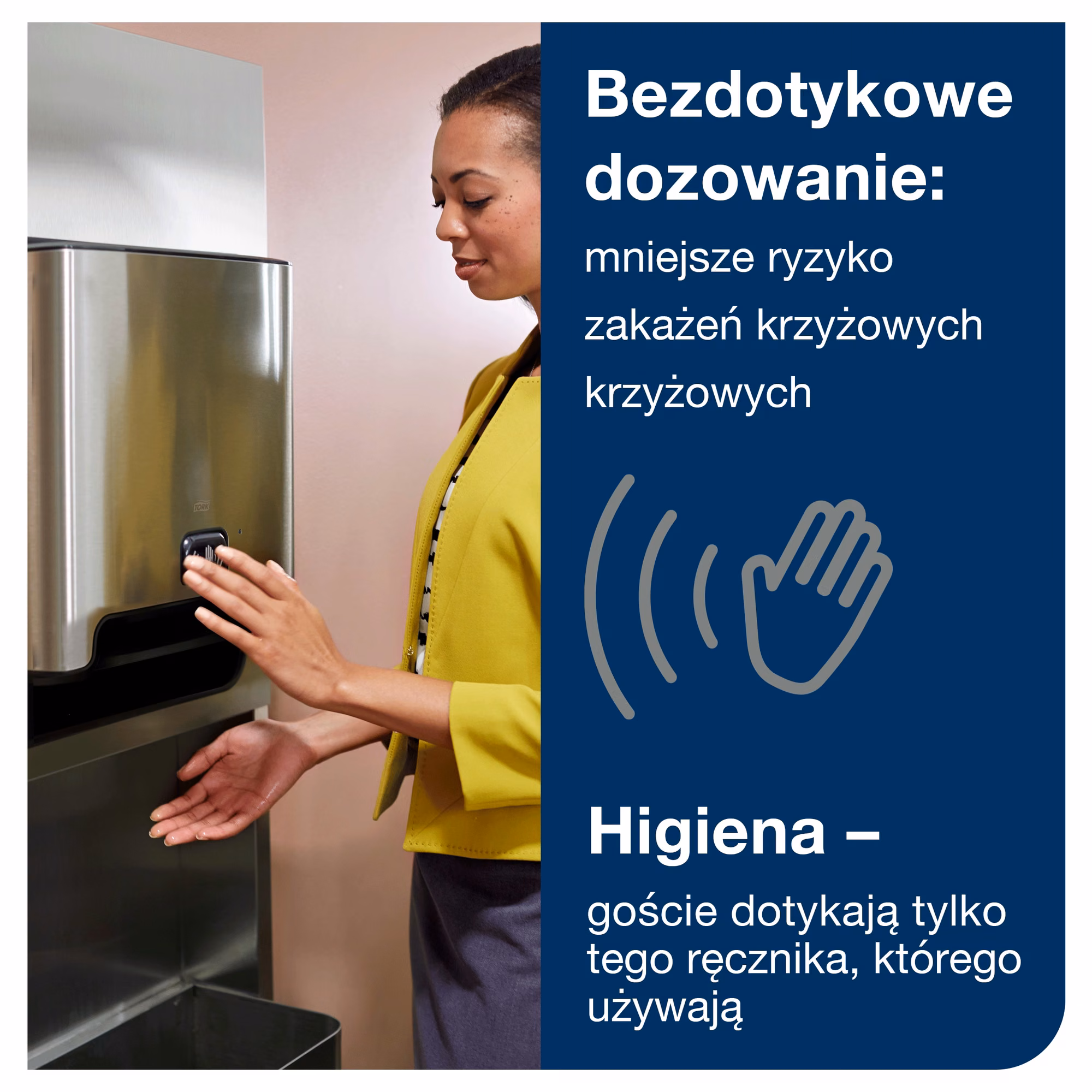 Tork Matic® dozownik do ręcznika w roli, bezdotykowe pobieranie ręcznika przez użytkowniczkę w łazience