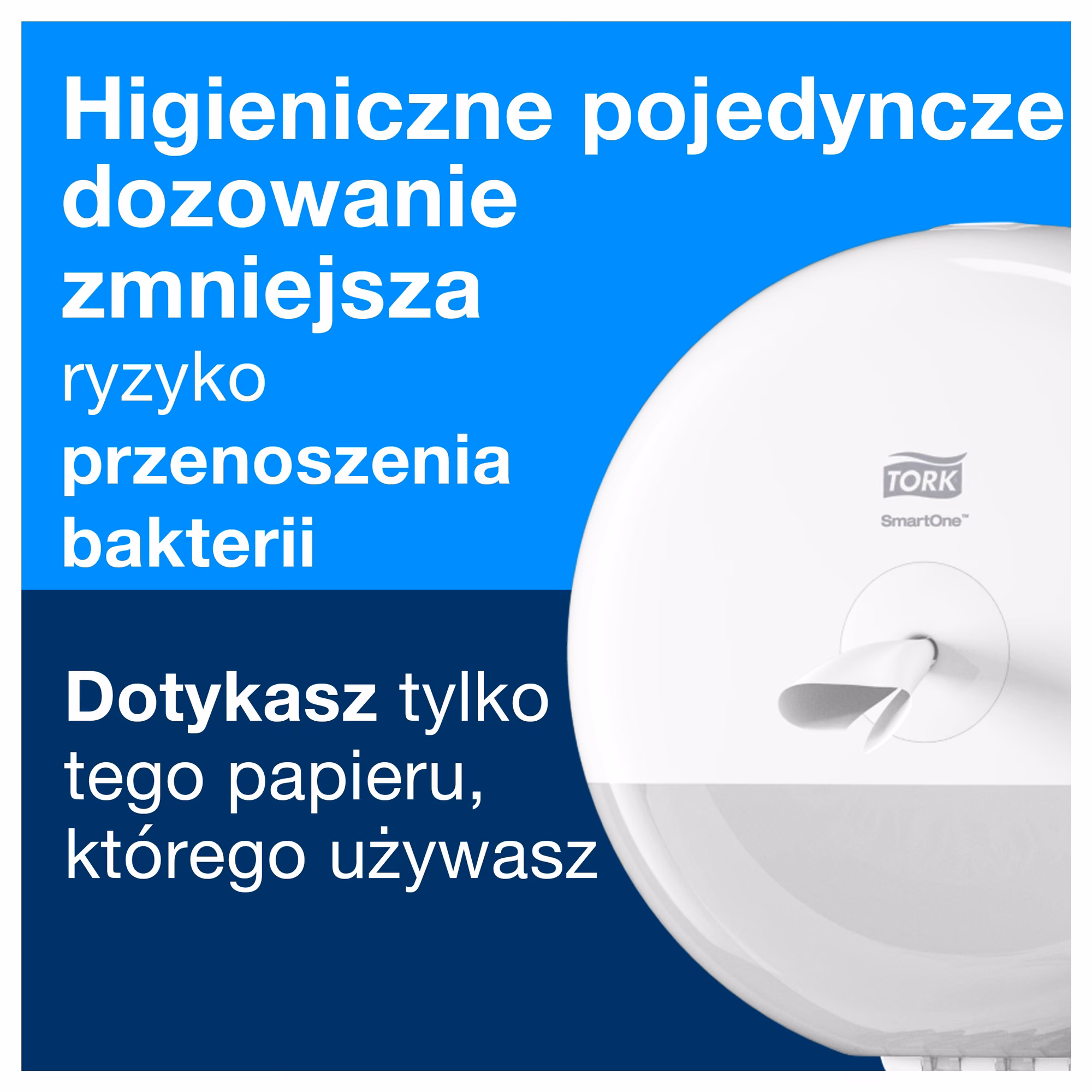 Podajnik na papier toaletowy Tork SmartOne 680000, zbliżenie na centralne dozowanie pojedynczych odcinków