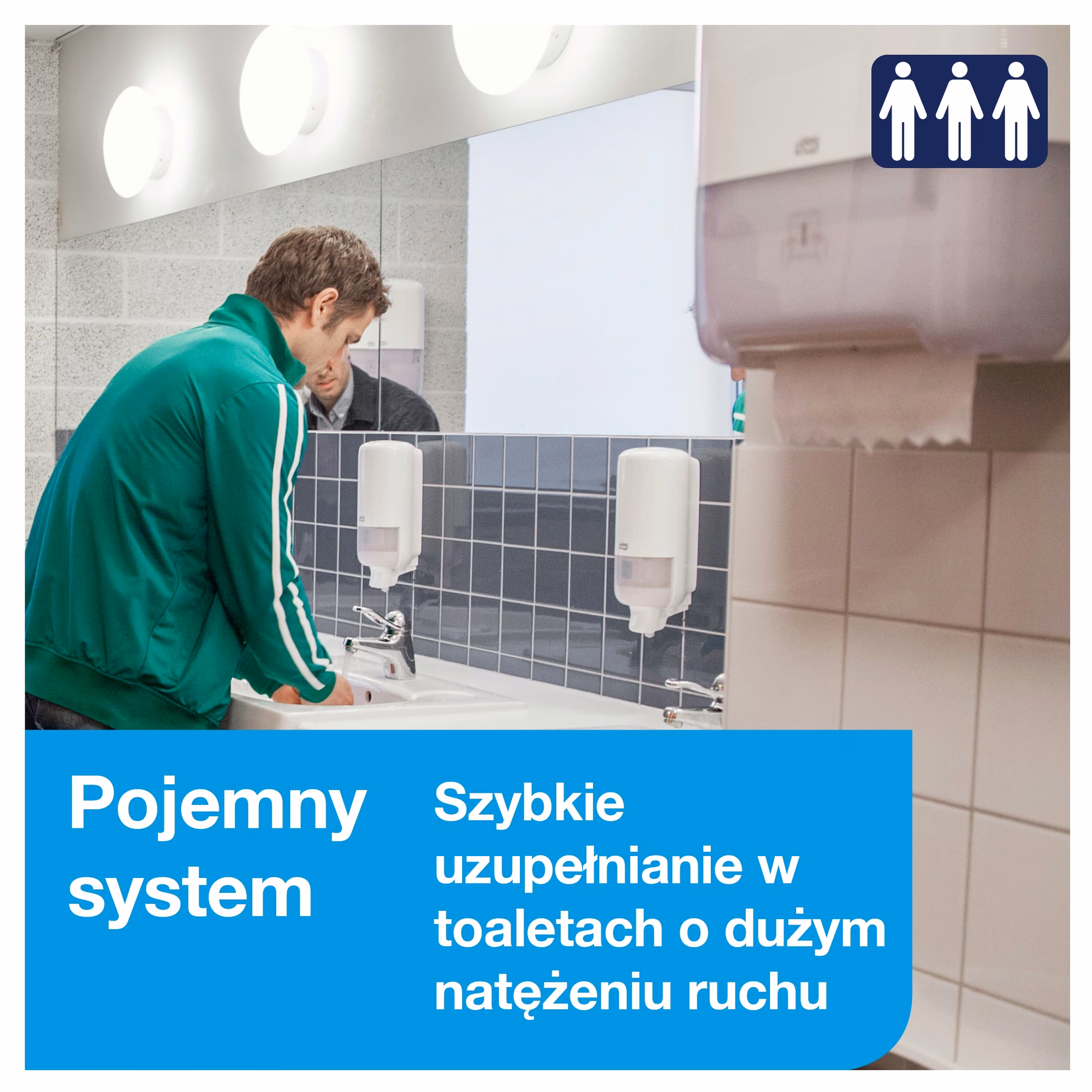 Tork Matic® ekstra długi ręcznik w roli, mężczyzna myjący ręce w toalecie o dużym natężeniu ruchu