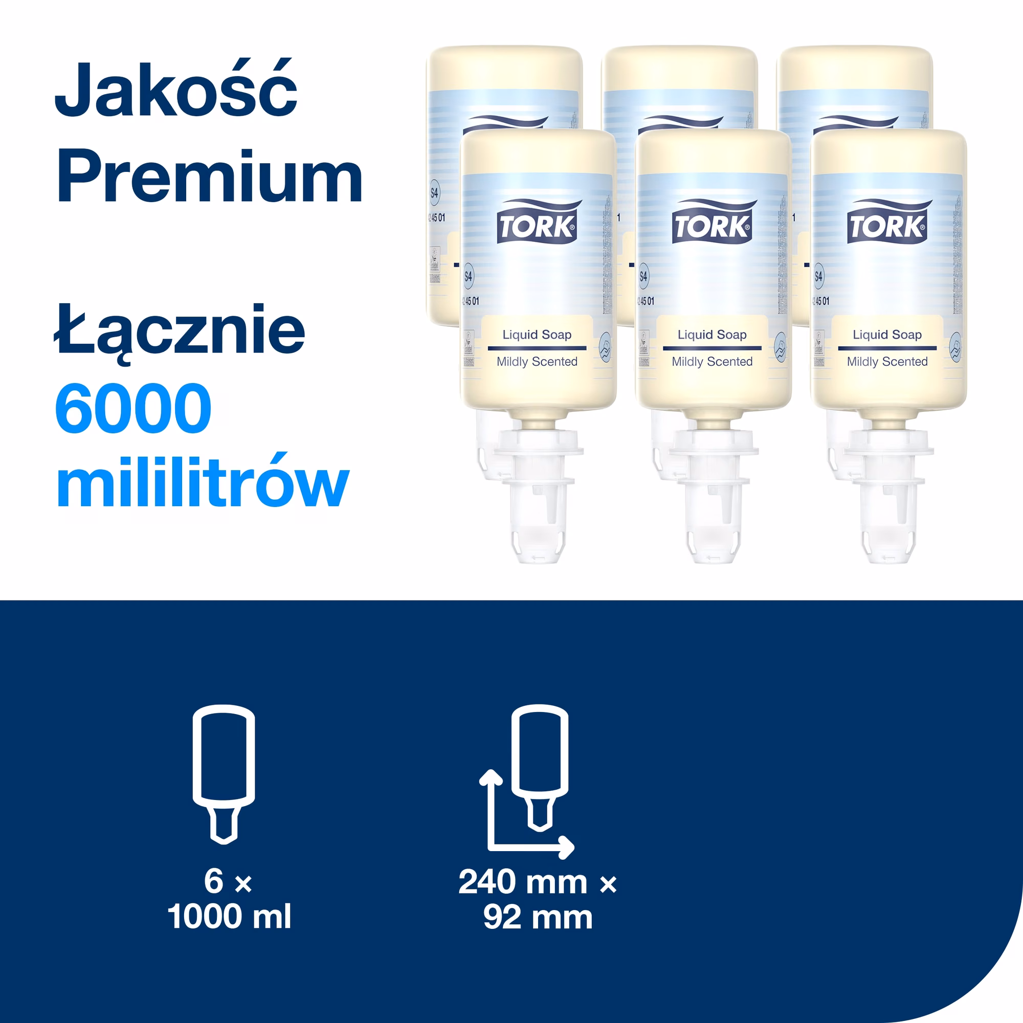 Tork delikatnie perfumowane mydło w płynie S4, 6 wkładów o łącznej pojemności 6000 ml i wymiary produktu