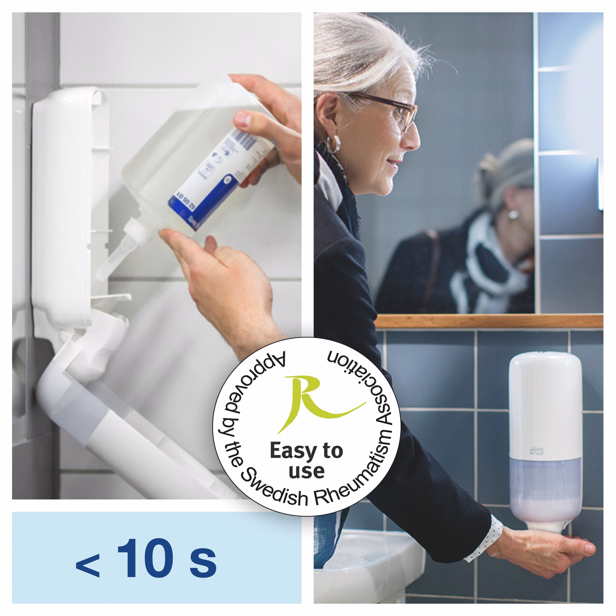 Tork Mini kremowy żel pod prysznic, wymiana wkładu w dozowniku i certyfikat Easy-to-use