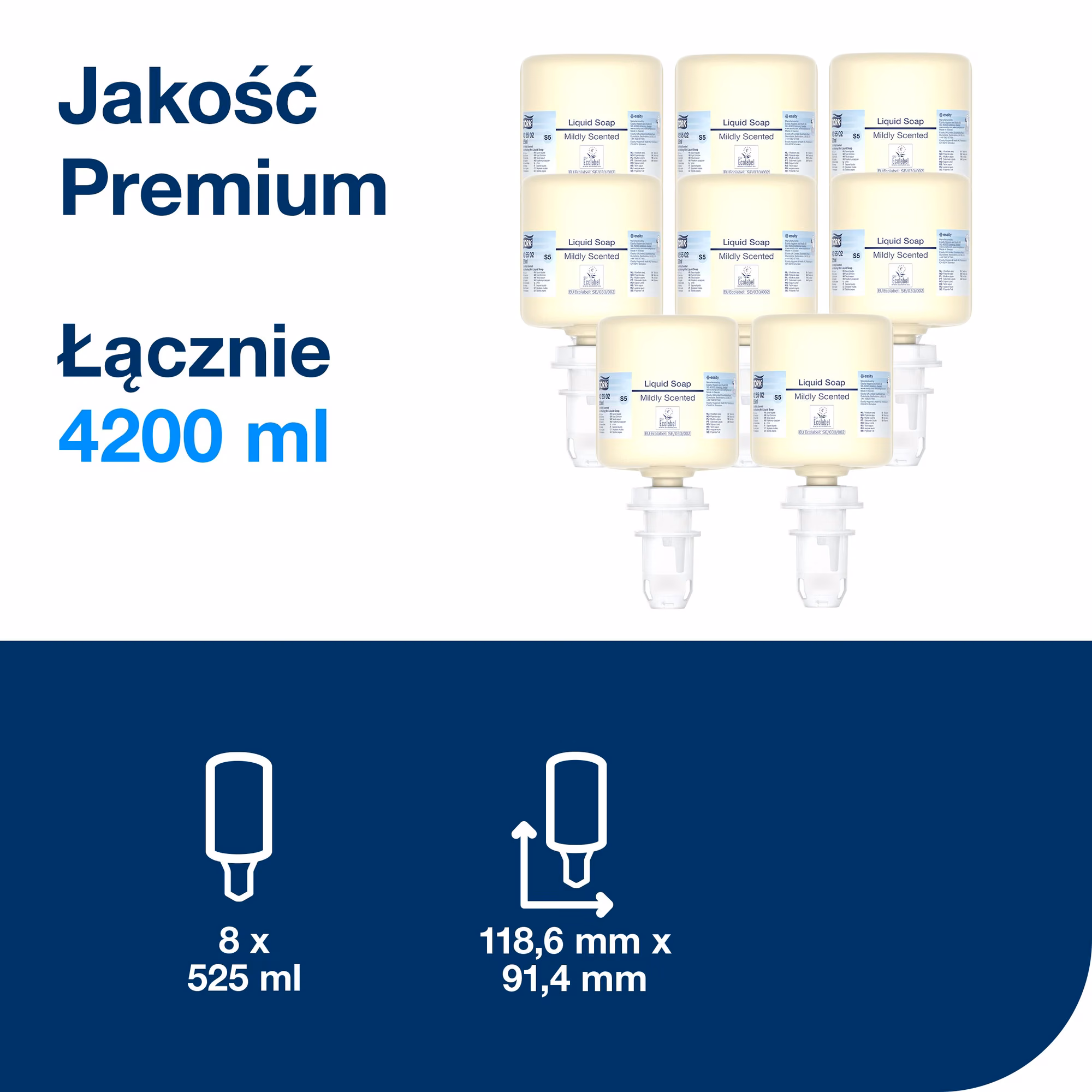 Tork 425502 mydło w płynie mini S5, zestaw 8 wkładów o łącznej pojemności 4200 ml