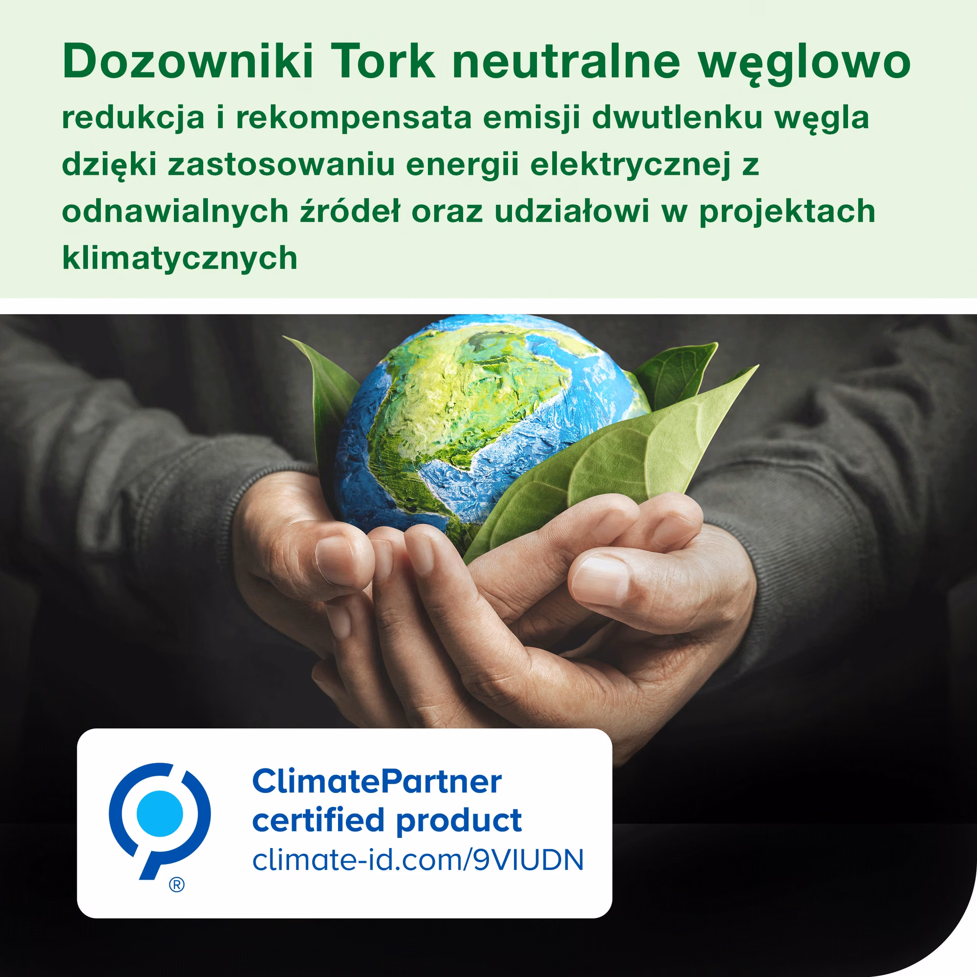 Tork SmartOne mini dozownik do papieru toaletowego, certyfikat neutralności węglowej ClimatePartner