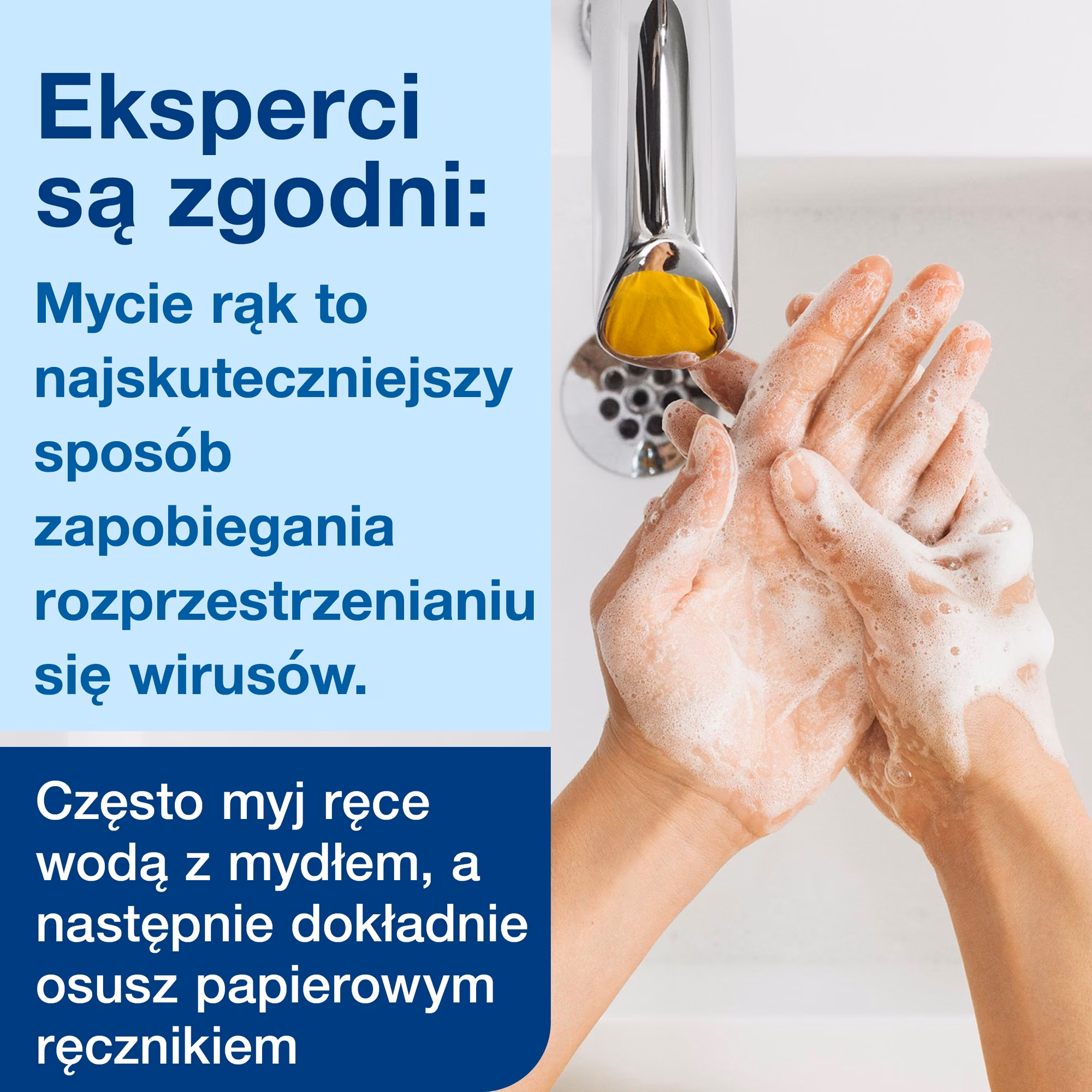 Tork bezdotykowy dozownik do mydła, mycie rąk pianą pod kranem, instrukcja higieny