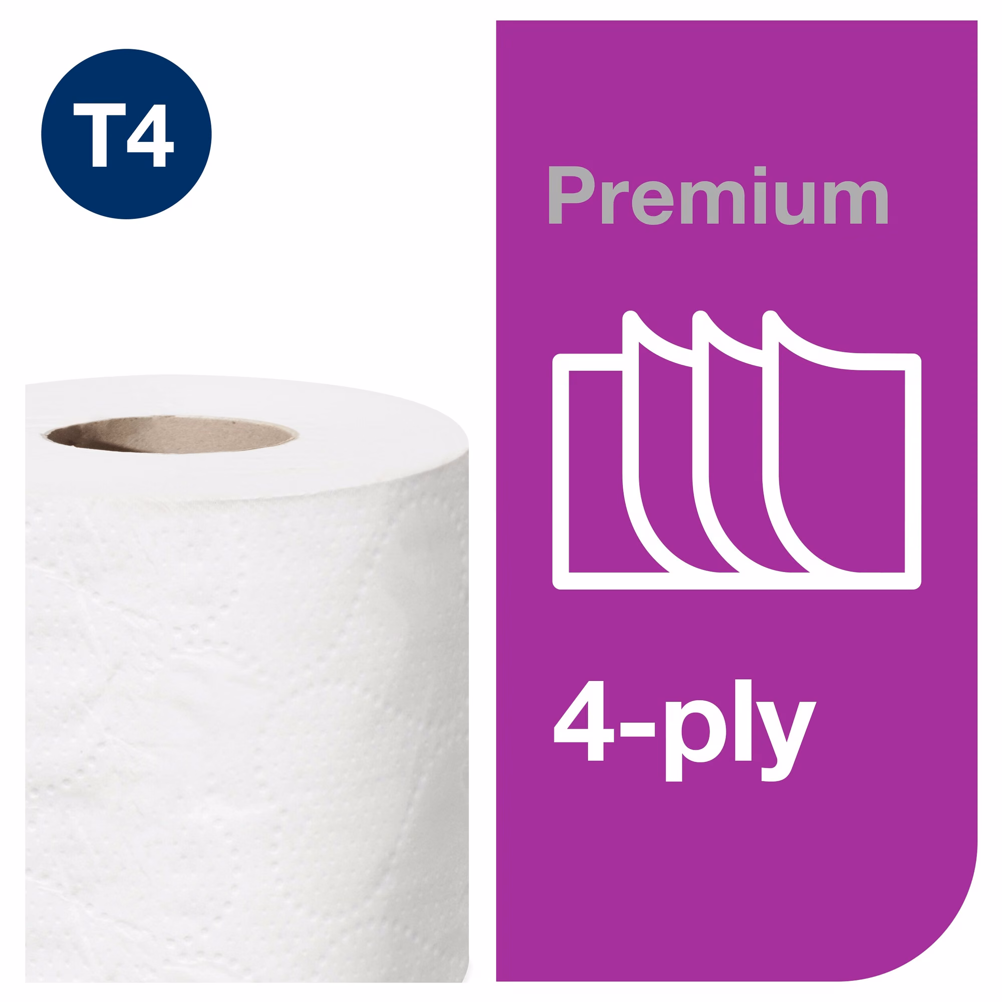 Tork ekstra miękki papier toaletowy w rolce konwencjonalnej, grafika prezentująca 4 warstwy papieru klasy Premium