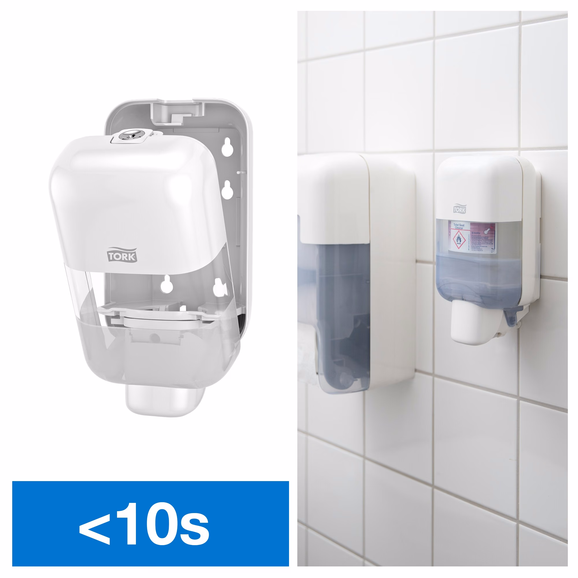 Tork mydło w płynie mini S5, instrukcja wymiany wkładu w dozowniku w czasie poniżej 10 sekund