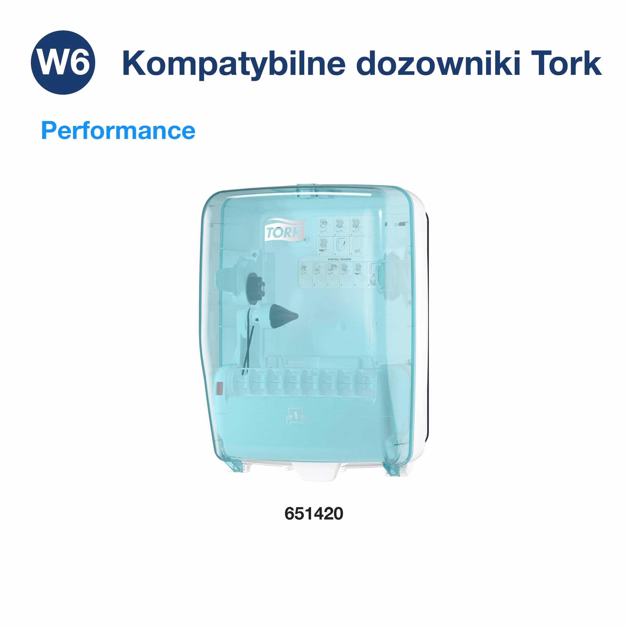 Tork czyściwo papierowe W6, kompatybilny dozownik Performance 651420 w kolorze turkusowym