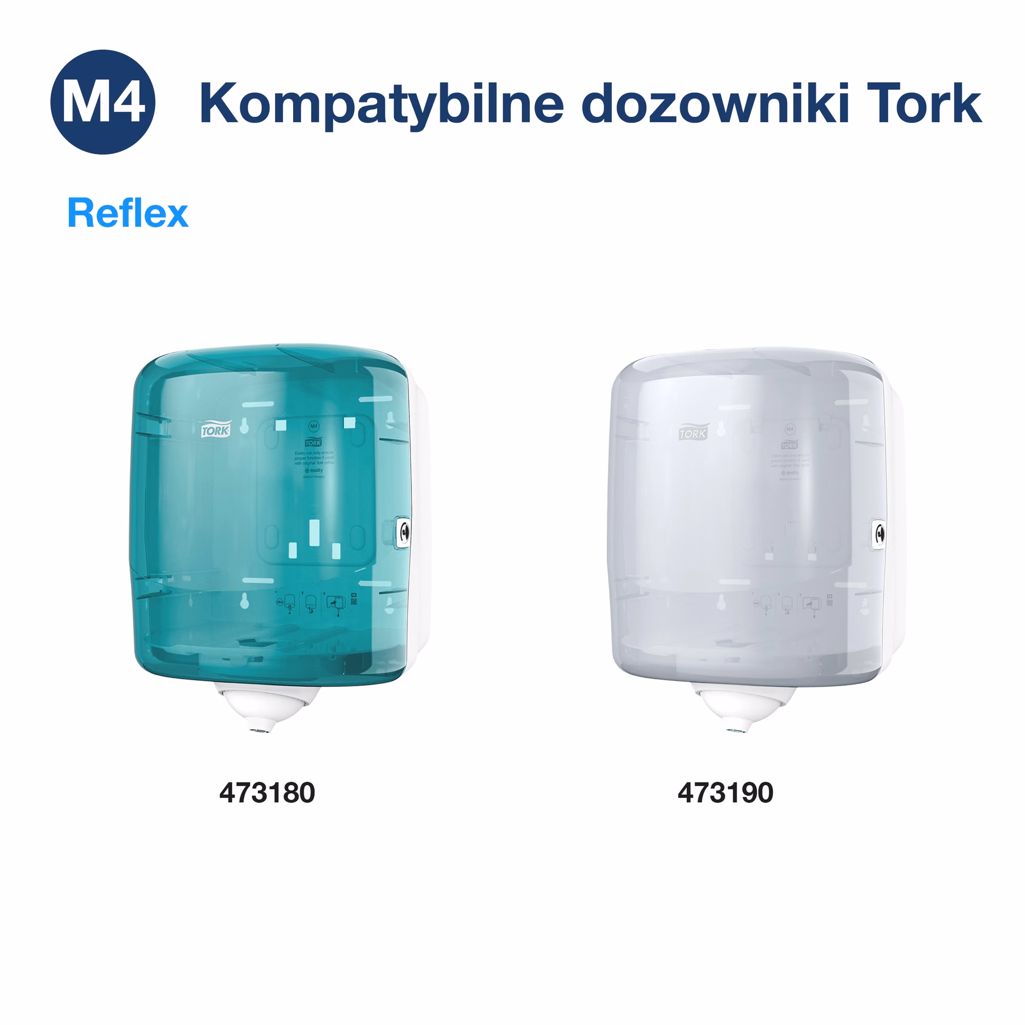 Tork Reflex™ czyściwo papierowe do lekkich zabrudzeń, kompatybilne dozowniki M4 w kolorze turkusowym i białym